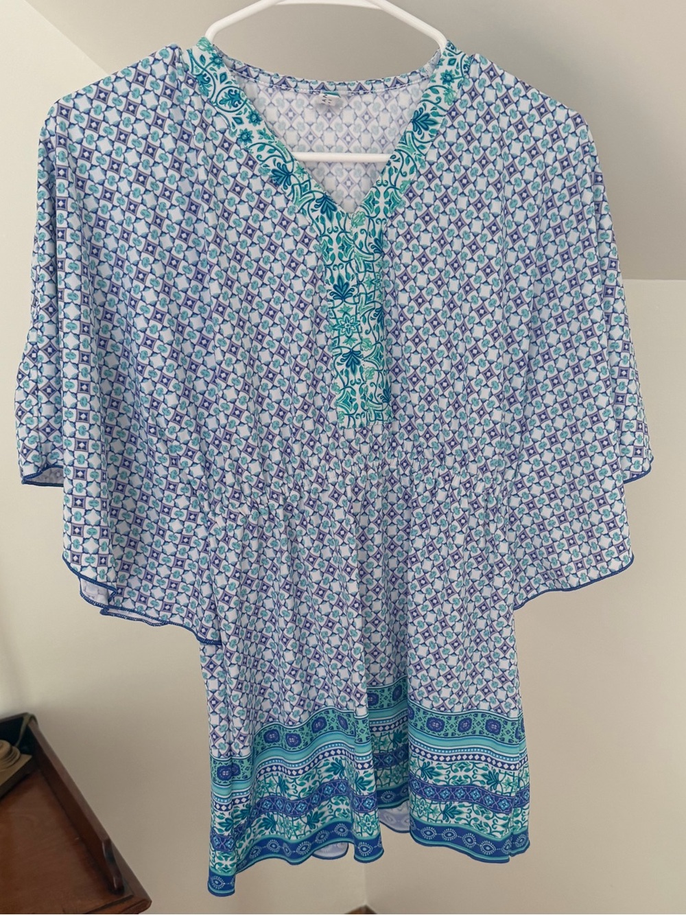 Cabana Life Blue & Teal Printed V-Neck Tunic Coverup Top